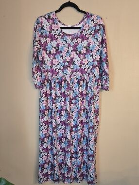 Floral Midi Dress in Purple & Blue